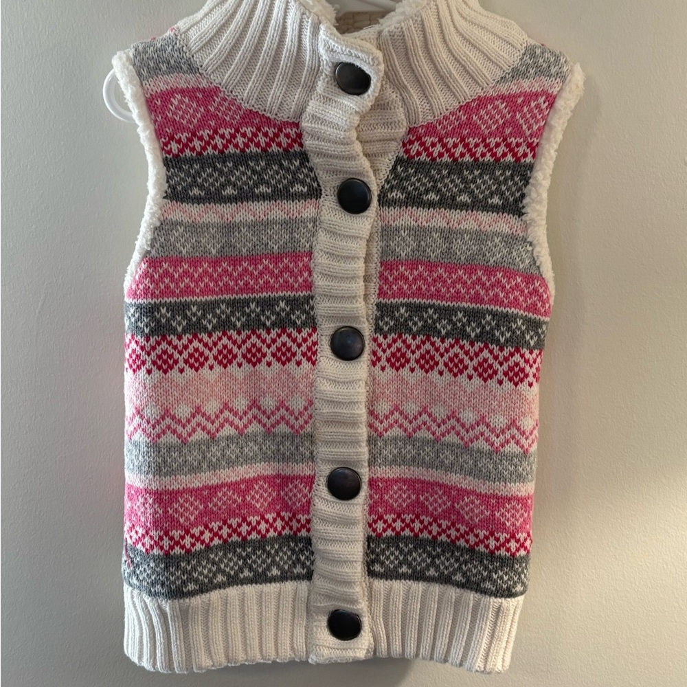 Women's Pink and Gray Patterned Sweater Vest